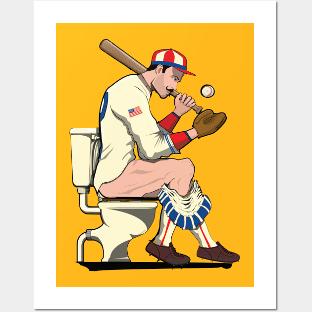 American Baseball Player on the Toilet Wall Art by InTheWashroom